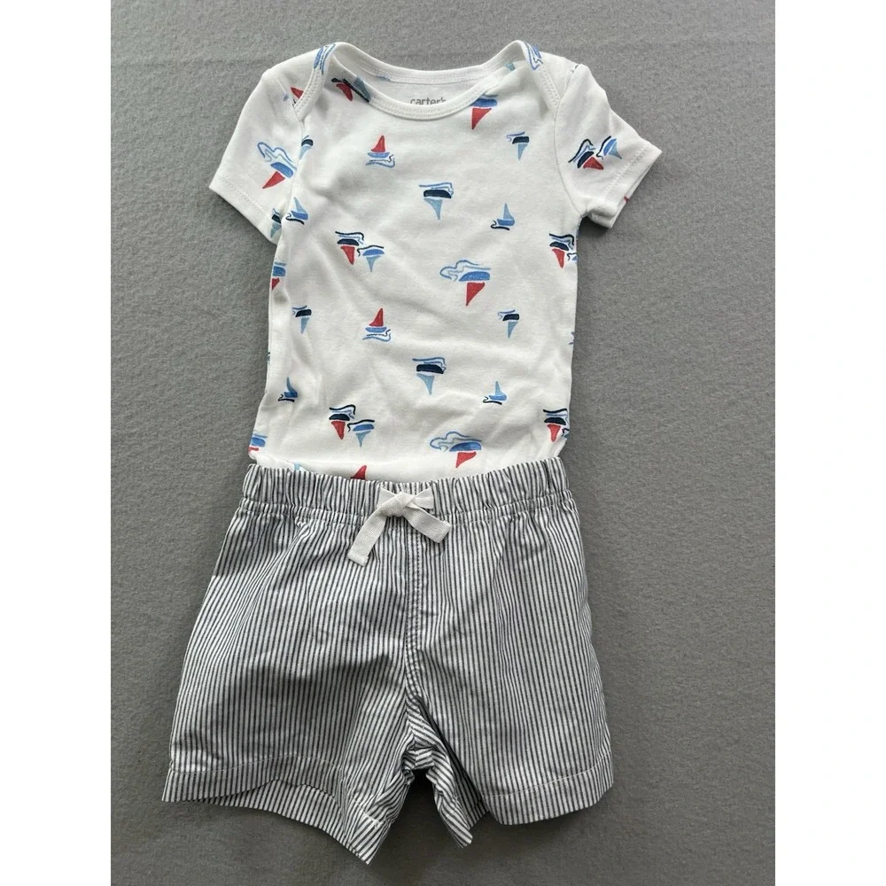 Carters Baby Toddler Boy 9 Months Nautical‎ Shorts Set Short Sleeve Seersucker